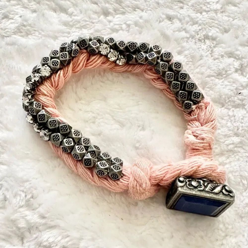 Navy andโlight pink BoHo braided bead braceletโ๏ฟผ